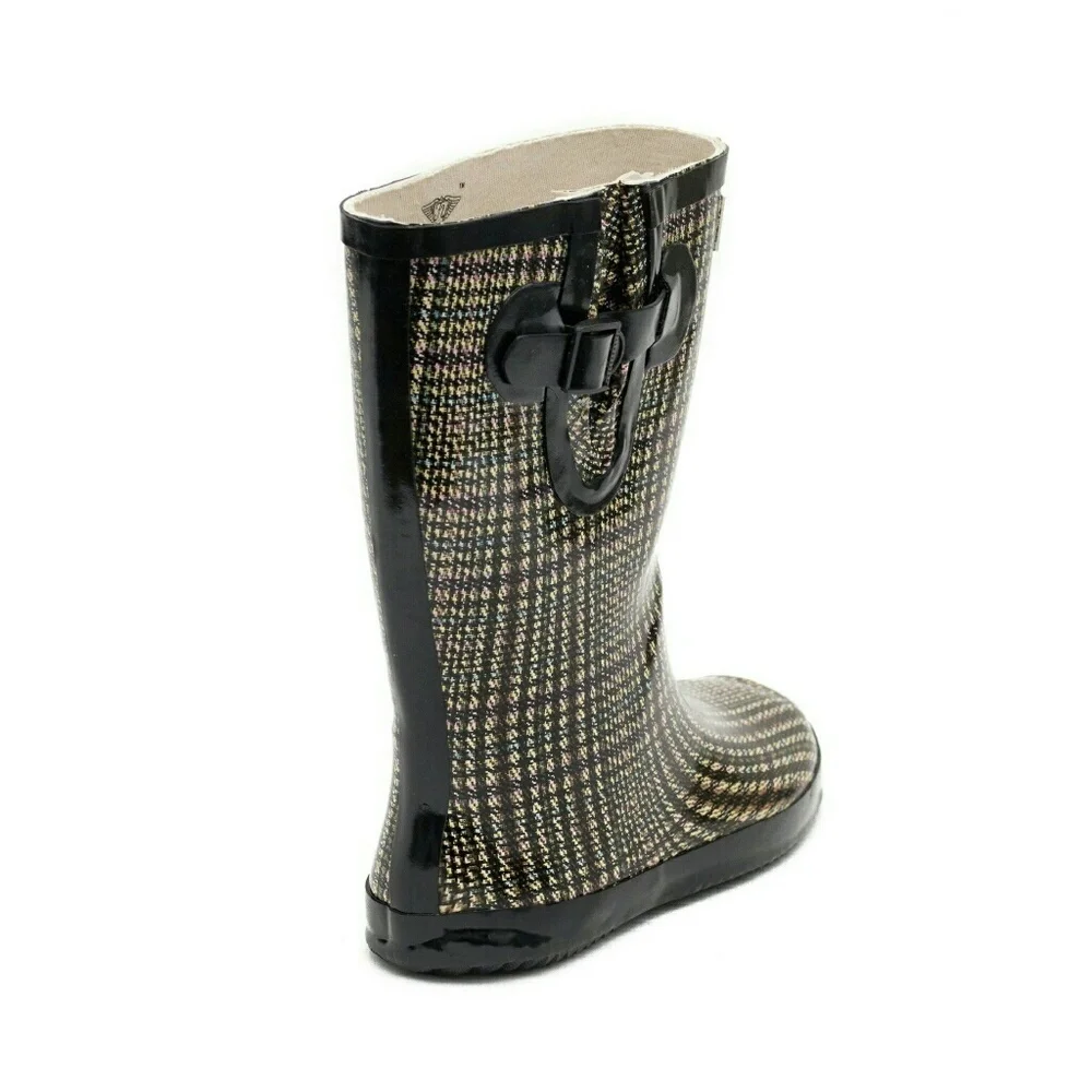 Women's Rainboots, Rubber Mid Calf Rainboots, RB-1503, Short Plaid